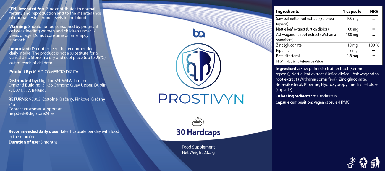 Prostivyn label with ingredients and amounts per capsule